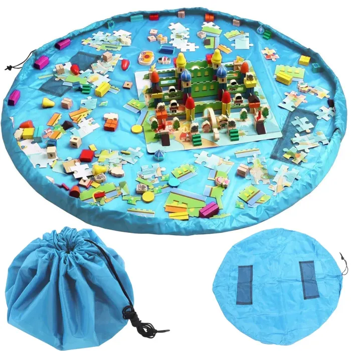 Spielmatte & Aufbewahrungssack für Bausteine – blau