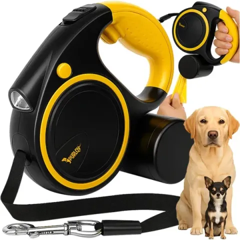 Automatische Hundeleine PURLOV mit LED-Taschenlampe – 5 m für Hunde 10–25 kg