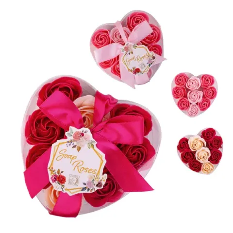 Baderosen / Rosen-Duftseife in Herz-Geschenkbox – 9 × 3 g