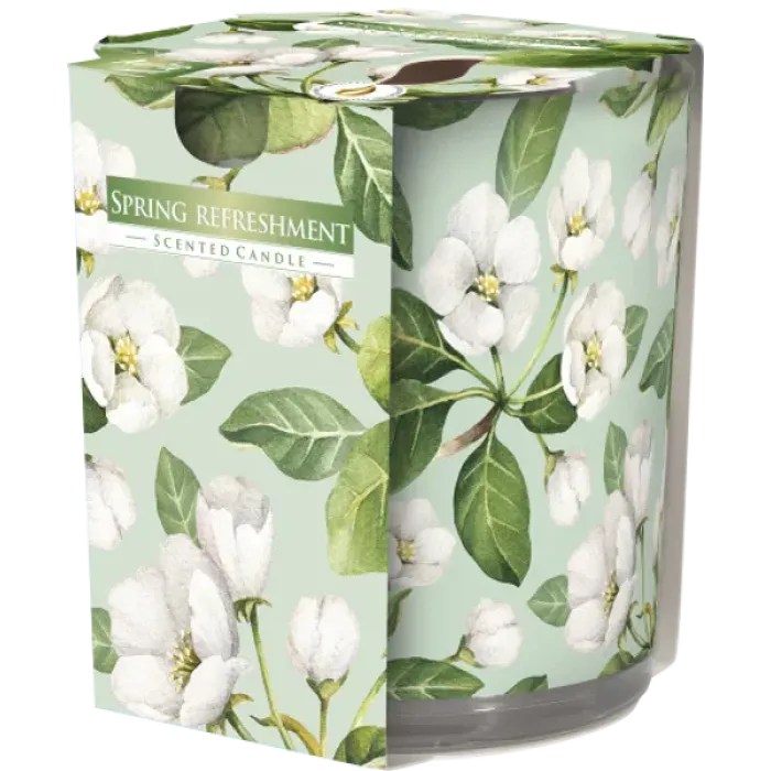 Duftkerze im Glas mit Folie – Weiße Blumen
