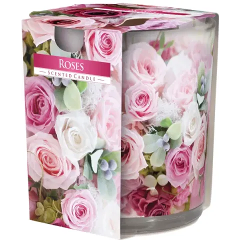 Duftkerze im Glas mit Folie – Rose