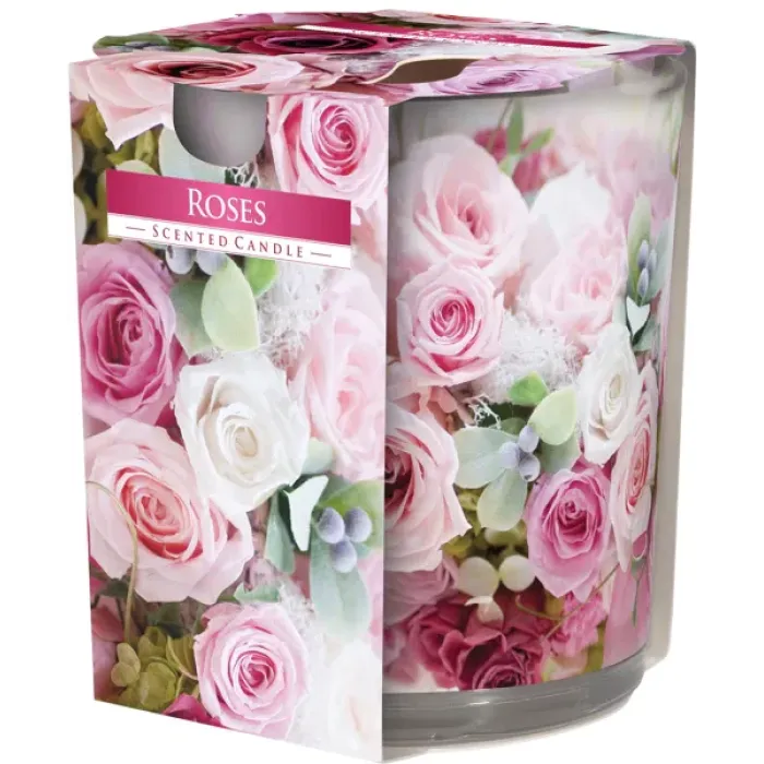 Duftkerze im Glas mit Folie – Rose