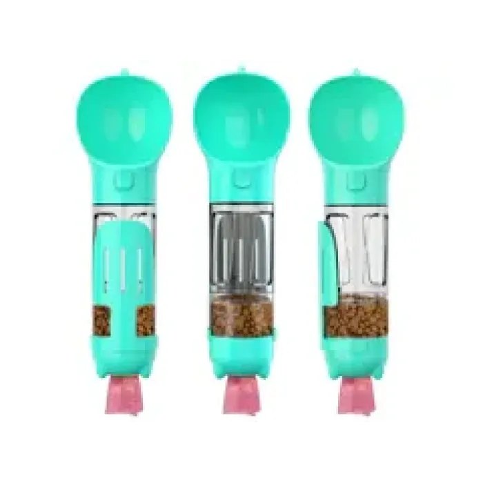 4-in-1 Trinkflasche mit Futternapf & Beutelspender für Hunde & Katzen – 300 ml