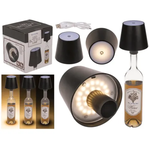 LED-Flaschenleuchte, schwarz – 3 Lichtmodi, Akku & USB-C