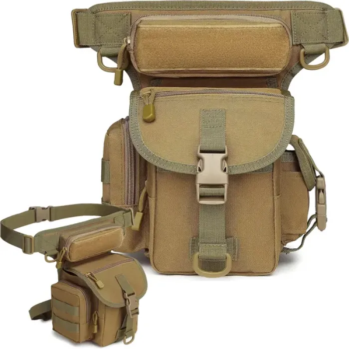 Taktische Bein- & Hüfttasche im Military-Stil – braun, 6 Fächer